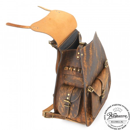 Мужской кожаный рюкзак "Байкер" (рыжее старение)